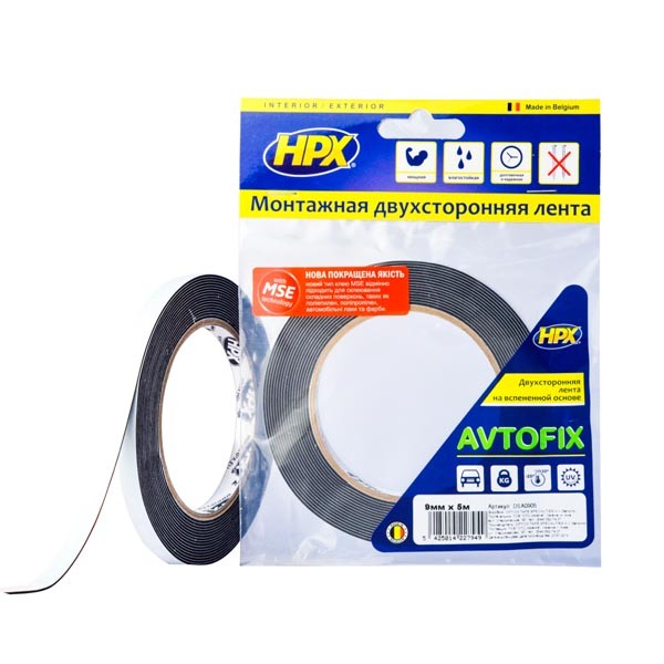 Стрічка двохстороння AUTOFIX 9мм x 5м чорна (пакет)